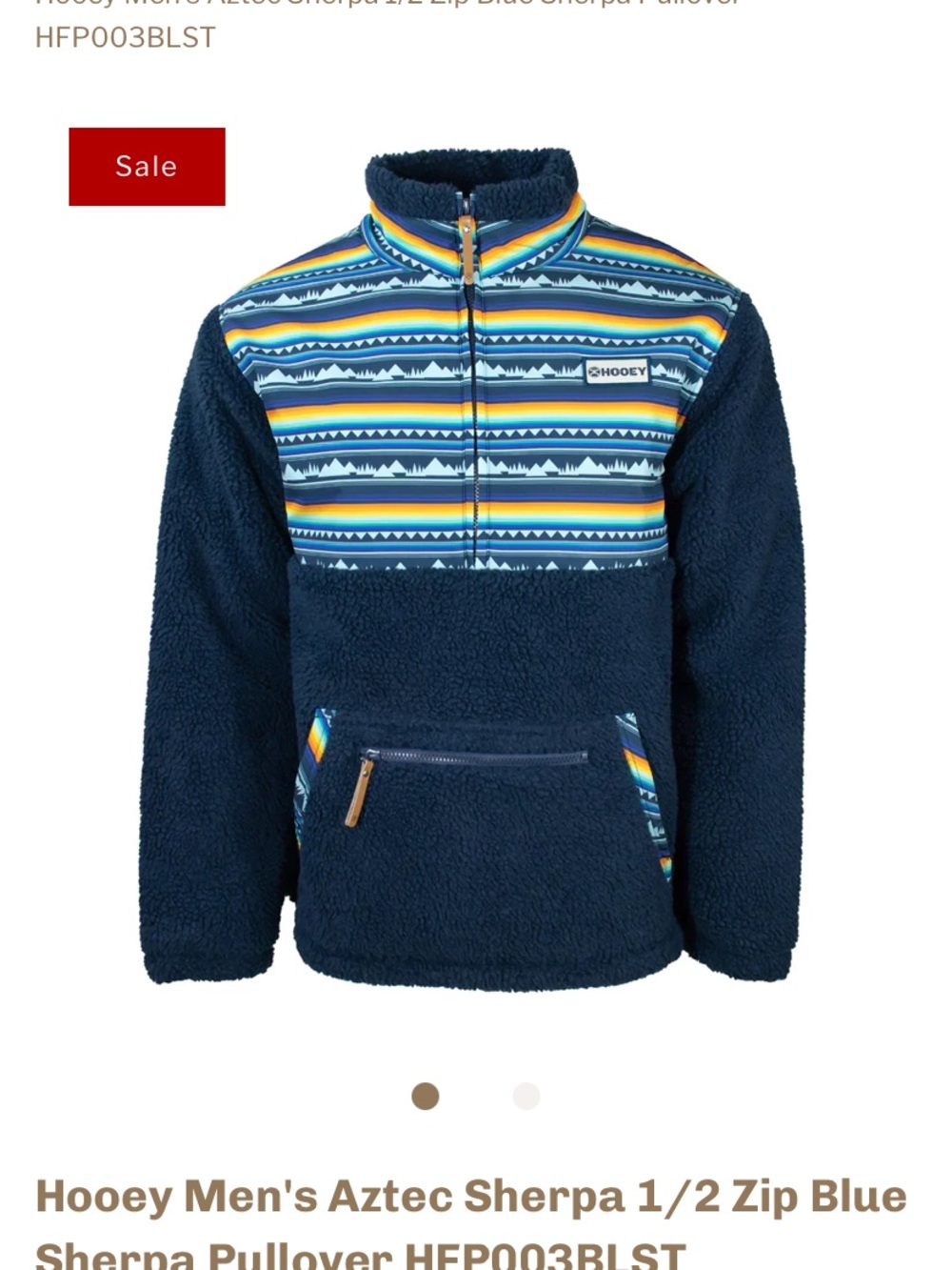 Hooey Navy Blue Aztec Stripe Sherpa 1/2 Zip Pullover